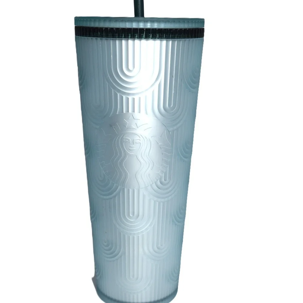 NWT Starbucks Cold Cup Tumbler Venti 24oz Blue Art Deco Embossed Arches 2022
